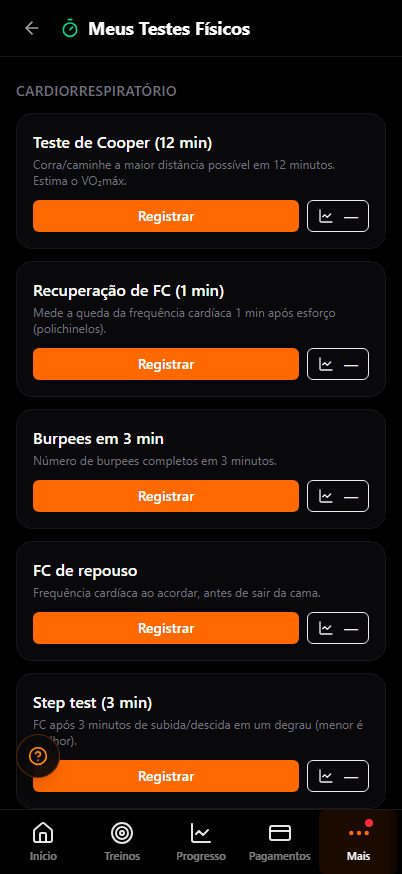 Captura de tela demonstrativa da interface do aluno: Testes & Badges